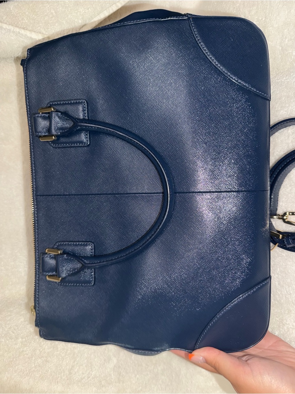 Tory Burch Navy Leather Tote/Crossbody Bag - Picture 3 of 12